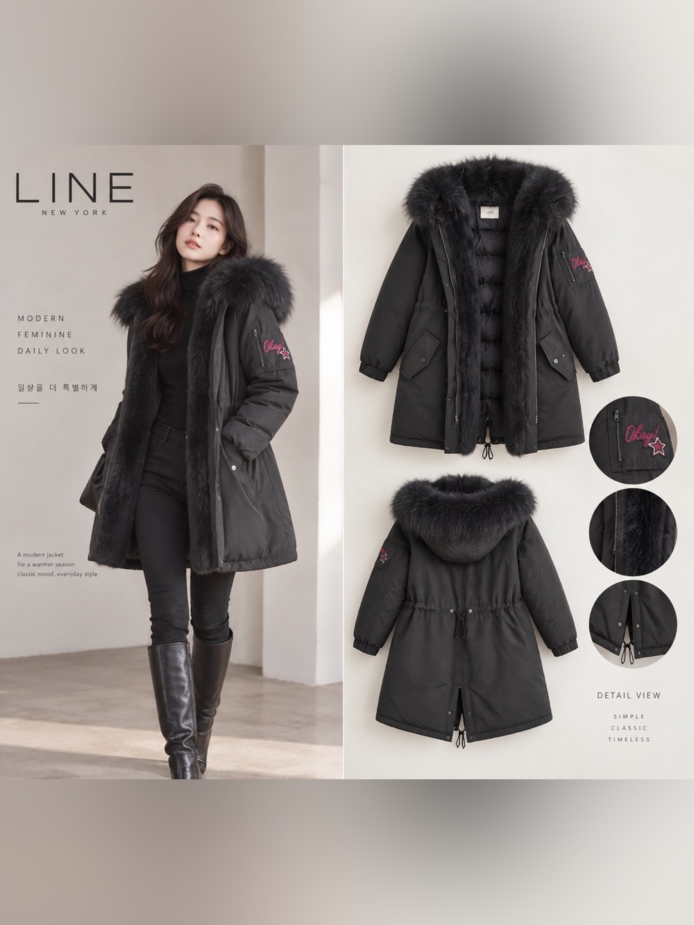 Korean Down Parka Genuine Rabbit & Raccoon Fur